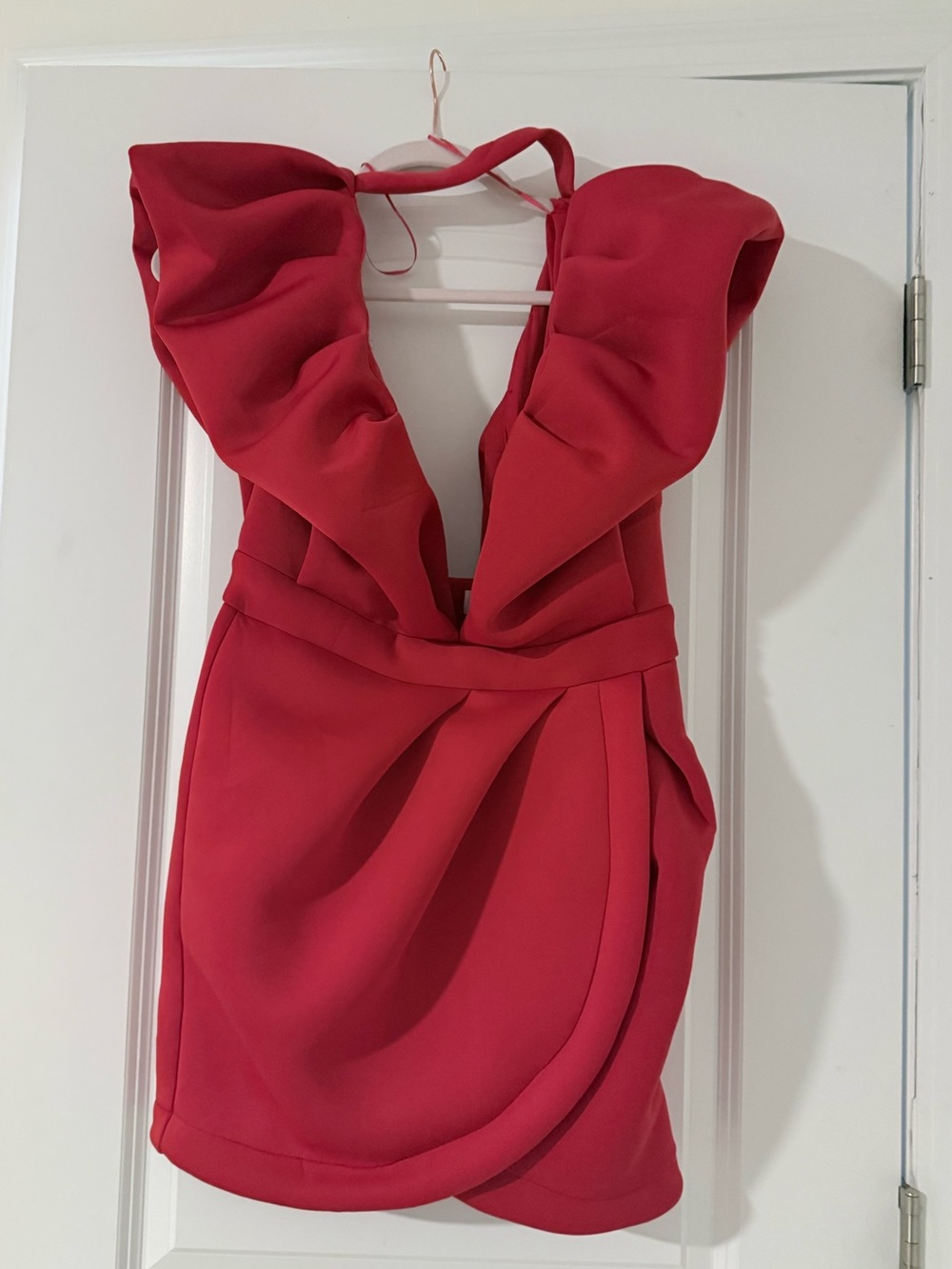 Red Ruffle Deep V Mini Dress